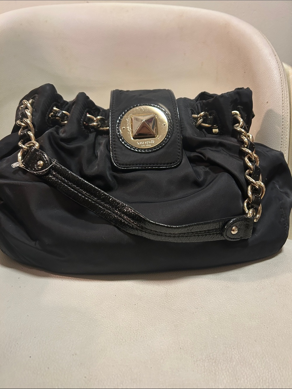 kate spade Black Nylon Shoulder Bag with Gold Chain Handles